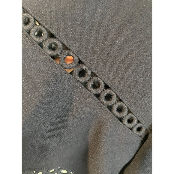 LOFT Petites 10P Navy Blue Shift Dress With Eyelet Trim Sleeves Short Sleeve - Picture 4 of 14